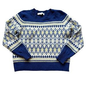 LOFT Fair Isle Sweater Petite Small Blue Nordic Winter Knit Cozy Cottagecore